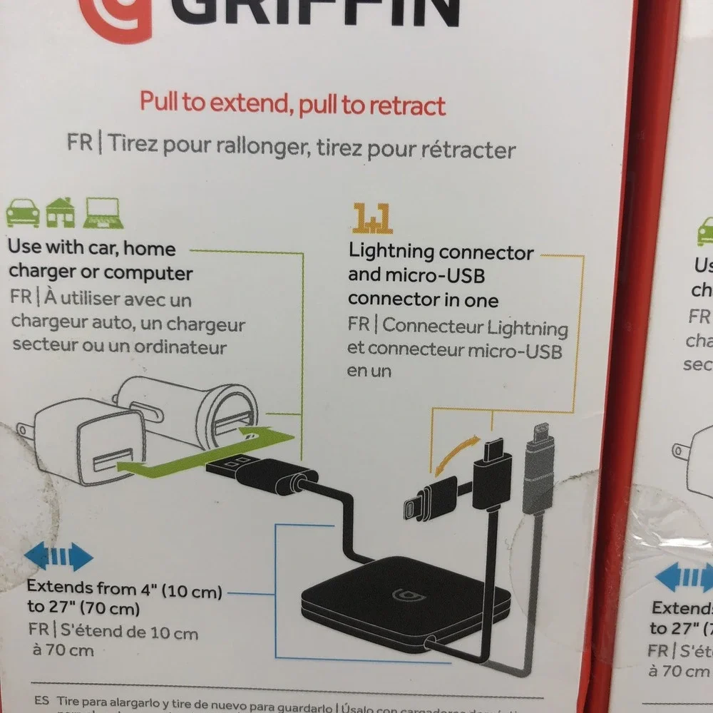 Griffin 2 in 1 Travel Charger Sync Cable Micro USB‎ Connector Lot of 4